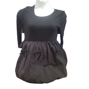 Rough los angeles  black ribbed knit long sleeve bubble dress w bows medium